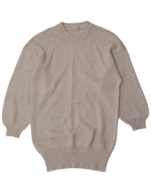Vintage Damen Longline Rundhalspullover Pullover UK 16 Large Grau meliert