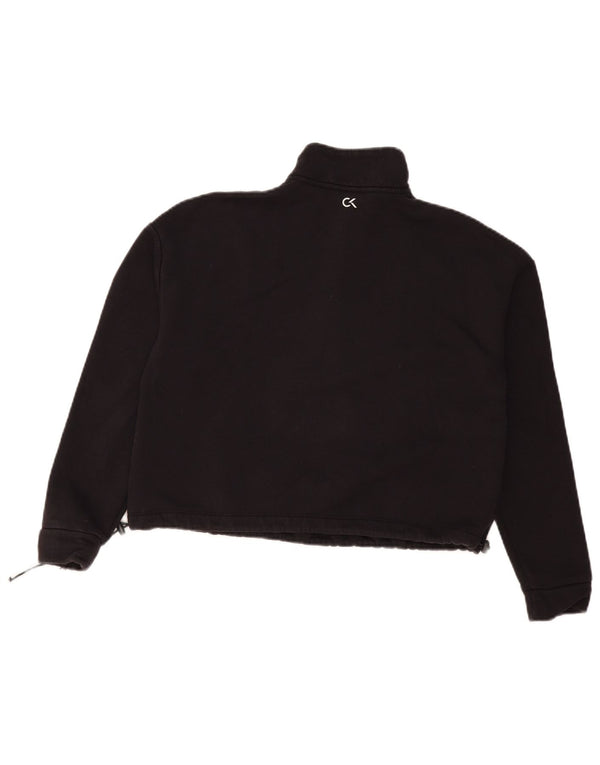 Calvin Klein Damen Crop Graphic Loose Fit Sweatshirt Pullover UK 6 XS Schwarz