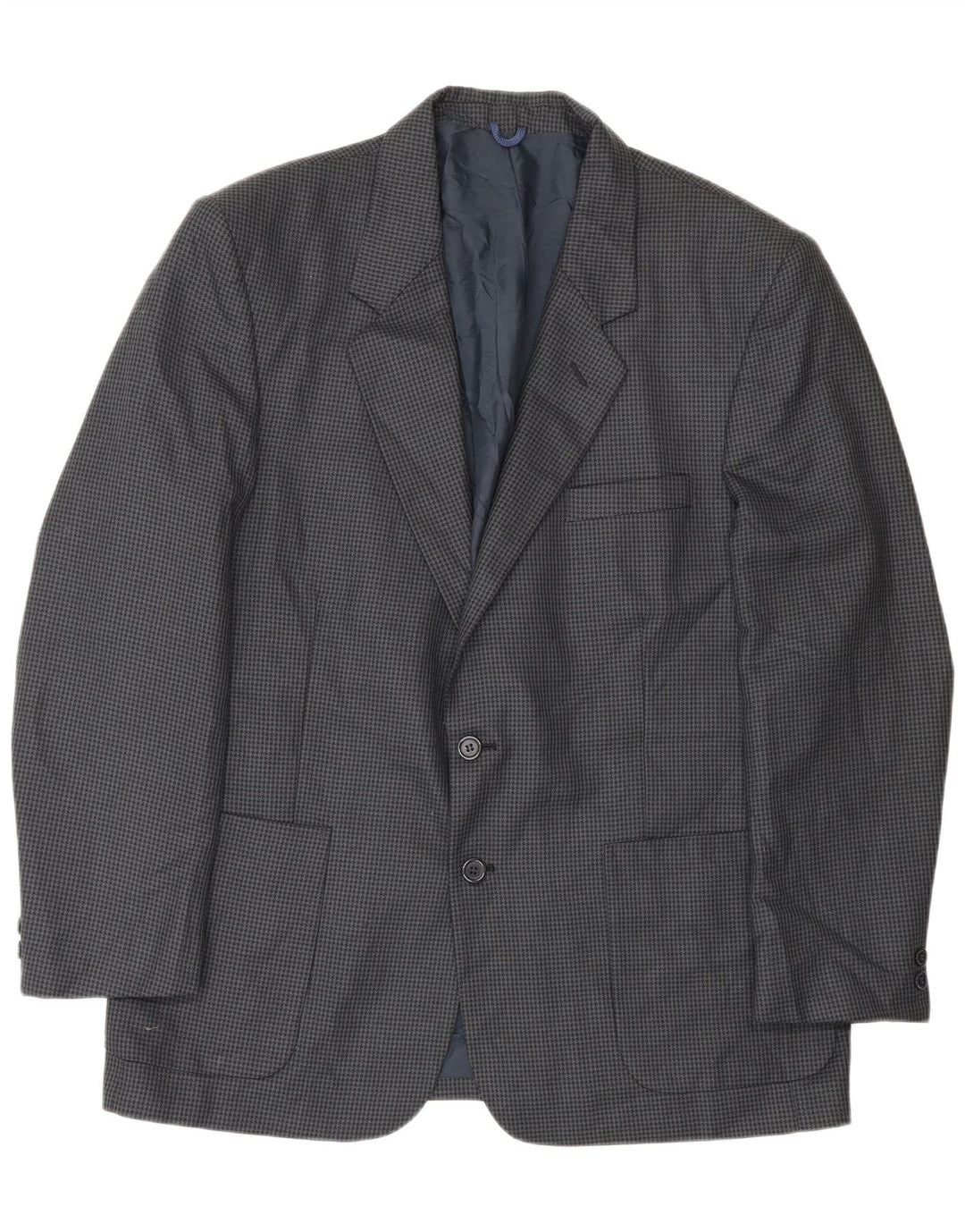 Farah Herren-Blazer mit 2 Knöpfen, UK 40, große marineblaue Hahnentritt-Wolle