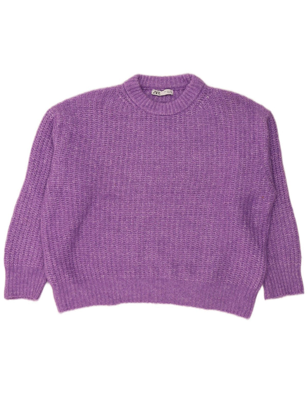 Zara Damen-Pullover, übergroß, Rundhalsausschnitt, Gr. 40, Größe L, Lila, Polyester