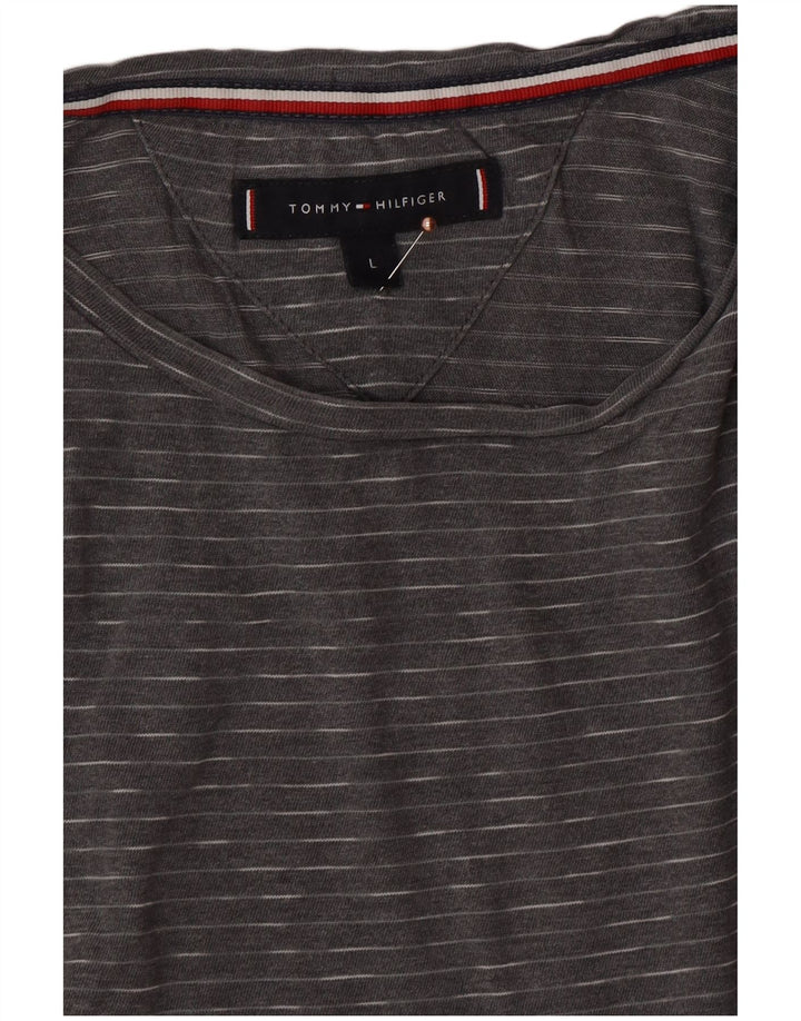 TOMMY HILFIGER Herren T-Shirt Top Large Grau Nadelstreifen