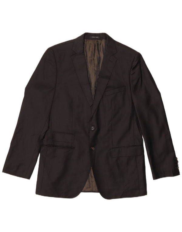 Zara Herren Classics 2-Knopf-Blazerjacke EU 50 Mittelschwarze Wolle