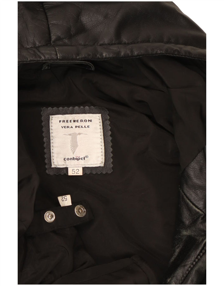 Conbipel Herren-Lederjacke mit Kapuze, IT 52 XL, schwarzes Leder