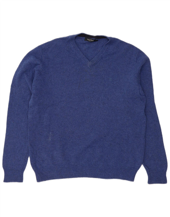 JAMES PRINGLE Herren-Pullover mit V-Ausschnitt, groß, blaue Schurwolle