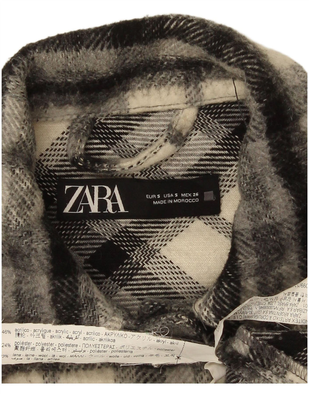 Übergroßes Overshirt-Flanellhemd von Zara für Damen, Gr. 10, klein, schwarz kariert