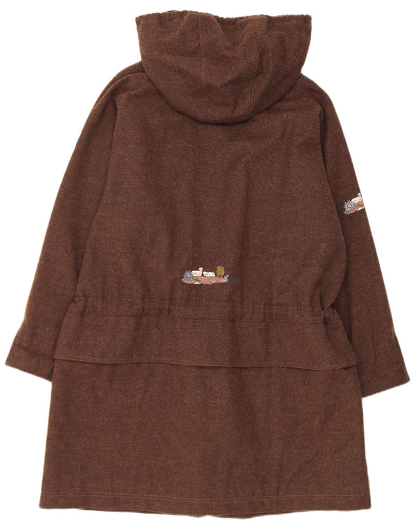 Vintage Damen Parka-Jacke in Übergröße mit grafischer Kapuze, UK 10, kleine braune Wolle