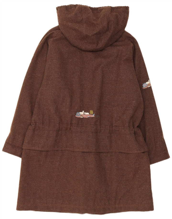 Vintage Damen Parka-Jacke in Übergröße mit grafischer Kapuze, UK 10, kleine braune Wolle