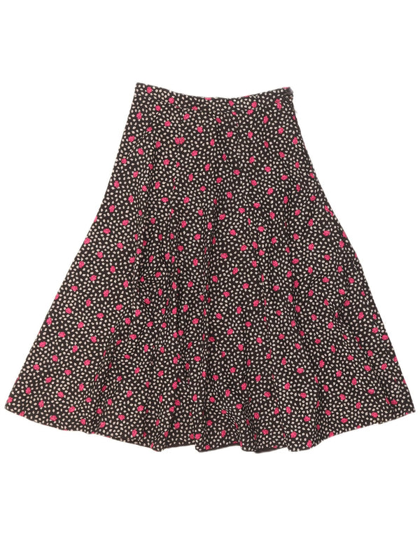 Vintage Damen ausgestellter Rock W25 XS Schwarz geblümt