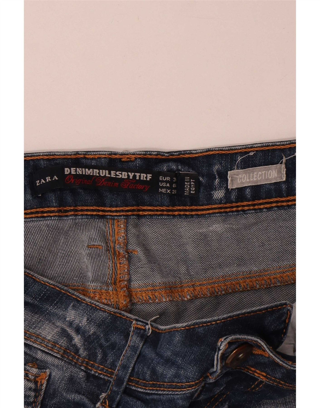 Zara Damen Distressed Denim Shorts EU 38 Small W28 Blau
