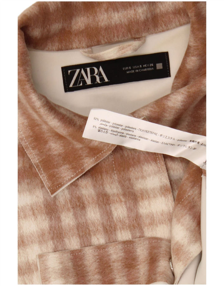 Übergroßes Flanellhemd von Zara für Damen, UK 10, klein, braun kariert, Polyester