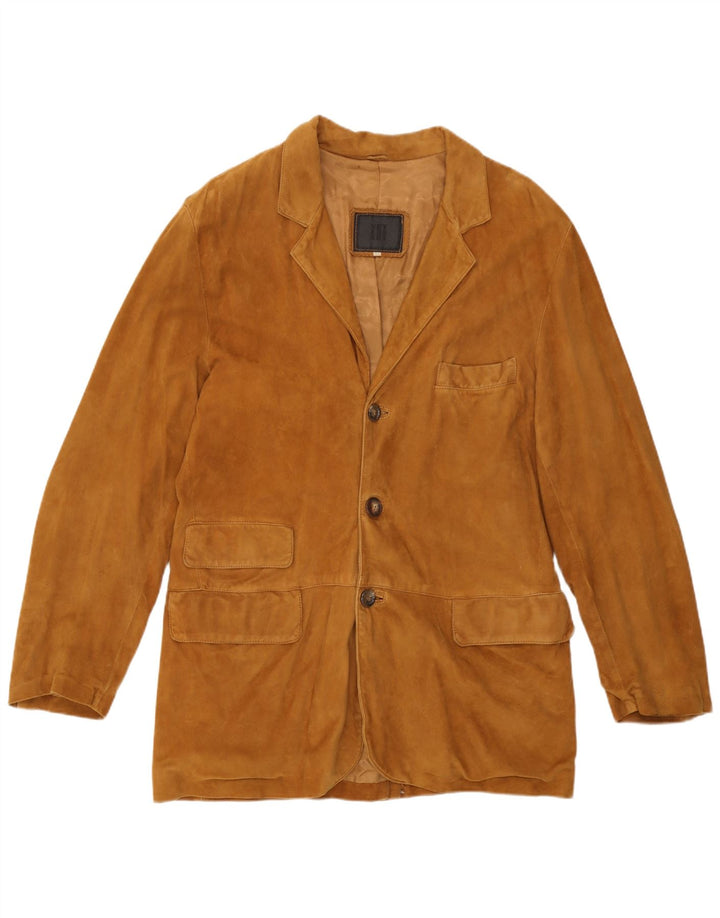 Vintage Herren 3 Knopf Wildleder Blazer Jacke IT 50 Großes braunes Leder