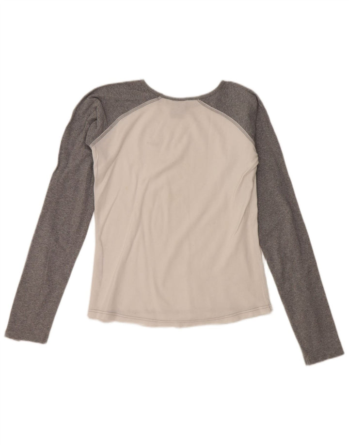 NIKE Damen Top Langarm UK 10/12 Mittelweiß Farbblock