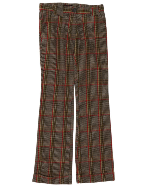 Replay Damen-Freizeithose mit weitem Bein, W28, L35, braune Baumwolle mit Hahnentrittmuster