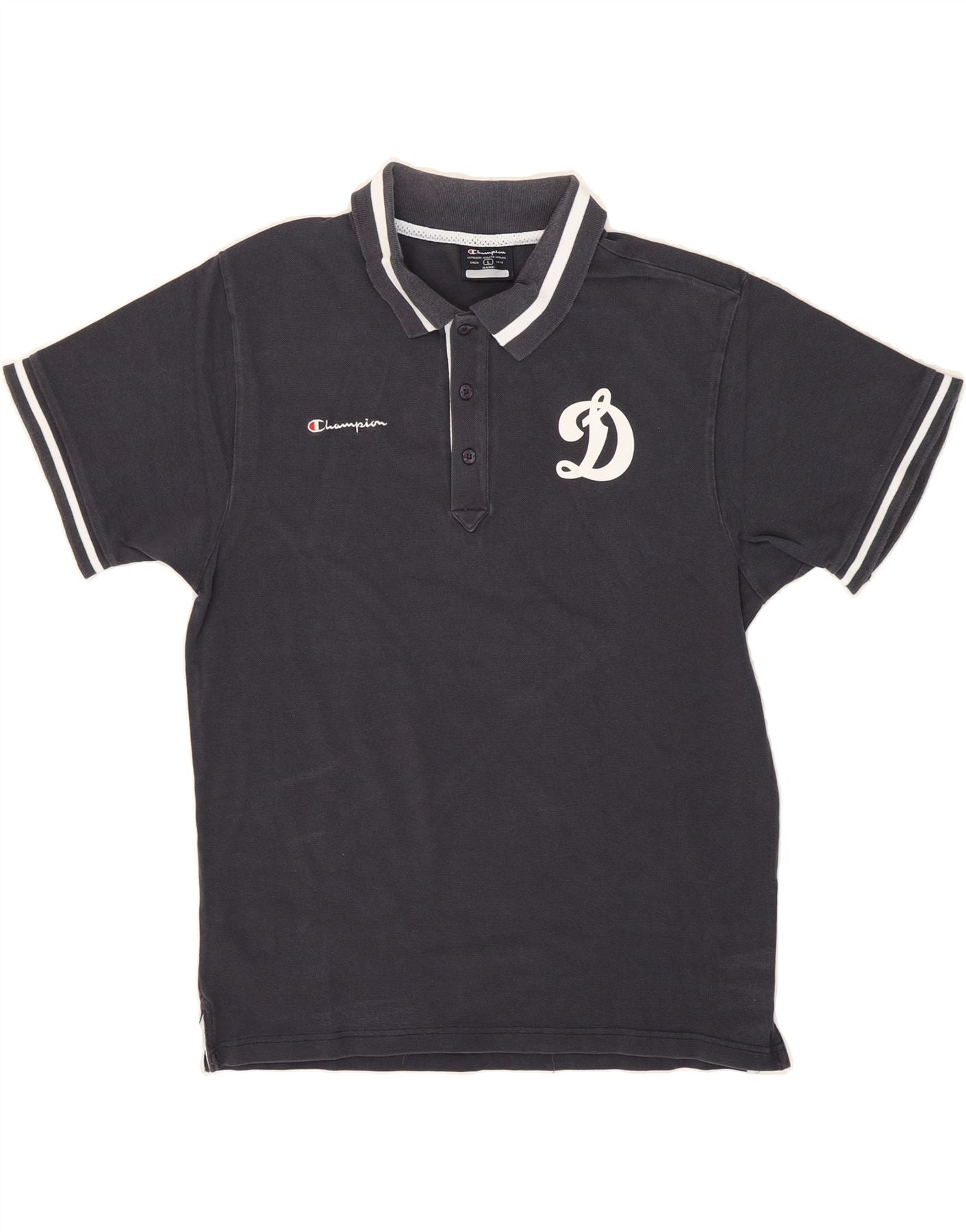 CHAMPION Mens Polo Shirt Large Black Cotton Vintage Champion and Second-Hand Champion from Messina Hembry 