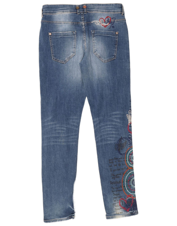 Desigual Womens Boyfriend Graphic Slim Jeans W28 L30 Blue Geometric
