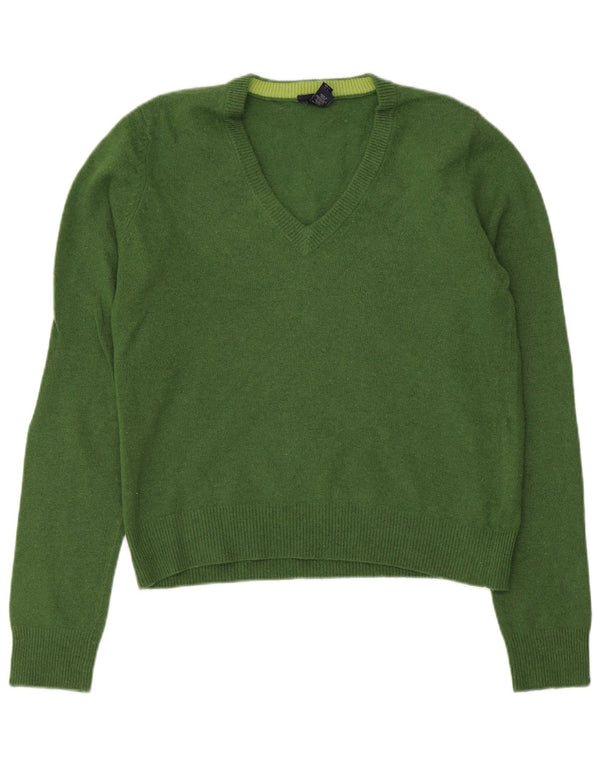 Gant Damen Crop V-Ausschnitt Pullover Pullover UK 14 Große grüne Wolle