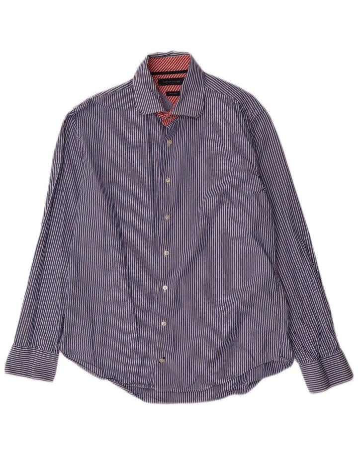 TOMMY HILFIGER Mens Shirt Large Blue Striped Cotton
