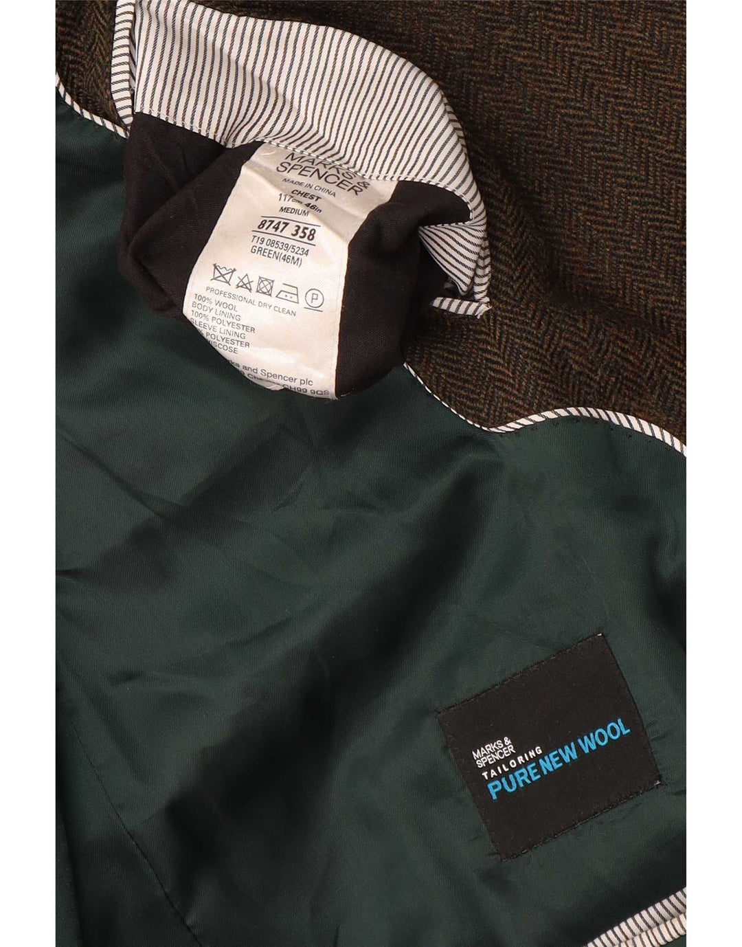 Marks & Spencer Herren-Blazer mit 2 Knöpfen, UK 46, XL, braune Wolle mit Fischgrätenmuster
