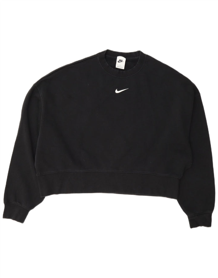 Nike Damen Crop Oversized Sweatshirt Pullover UK 10 Small Schwarz Baumwolle