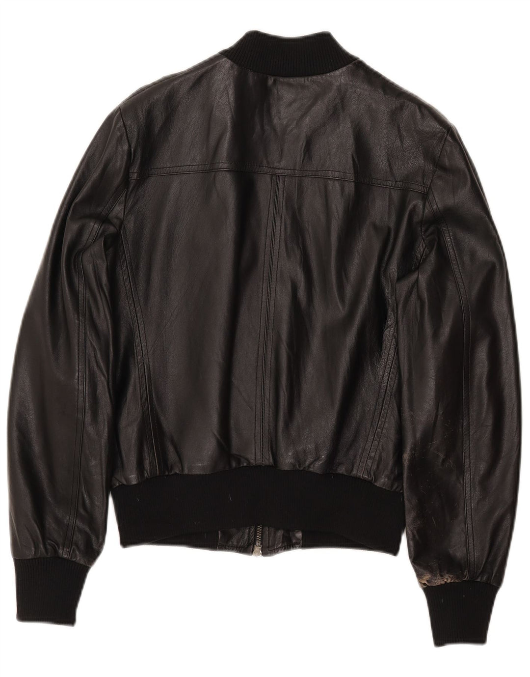 CINTI Damen Crop Bomber Lederjacke IT 46 Großes schwarzes Leder