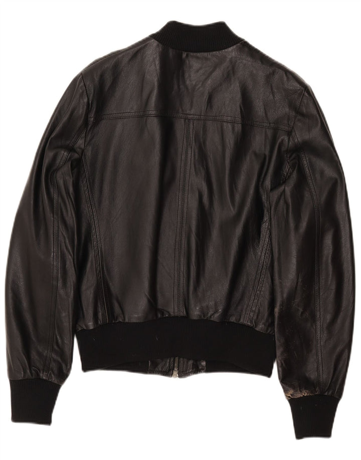 CINTI Damen Crop Bomber Lederjacke IT 46 Großes schwarzes Leder