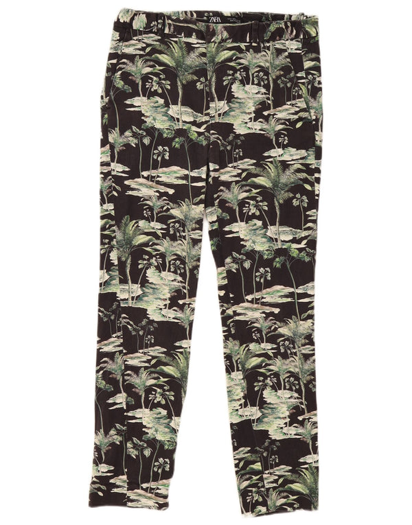 Zara Slim Chino-Hose für Damen, mittelgroß, W28, L25, schwarze Baumwolle mit Blumenmuster