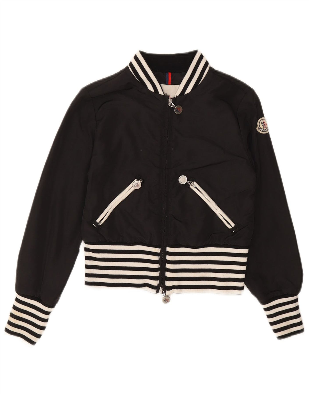 Moncler Crop Bomberjacke für Mädchen, 9–10 Jahre, schwarz gestreift, Polyamid