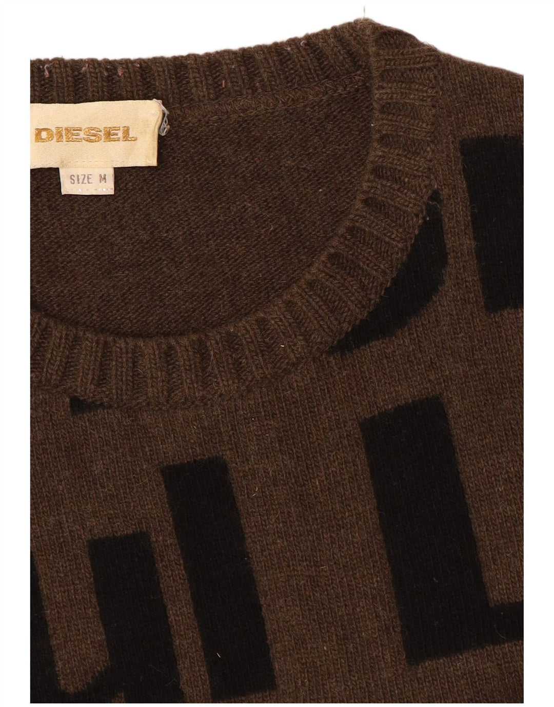Diesel Herren-Pullover mit grafischem Rundhalsausschnitt, mittelbraune Wolle