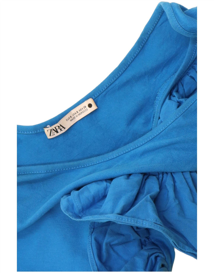 Zara Damen One-Shoulder-Body mit Rüschen, Größe S, Blau, Baumwolle