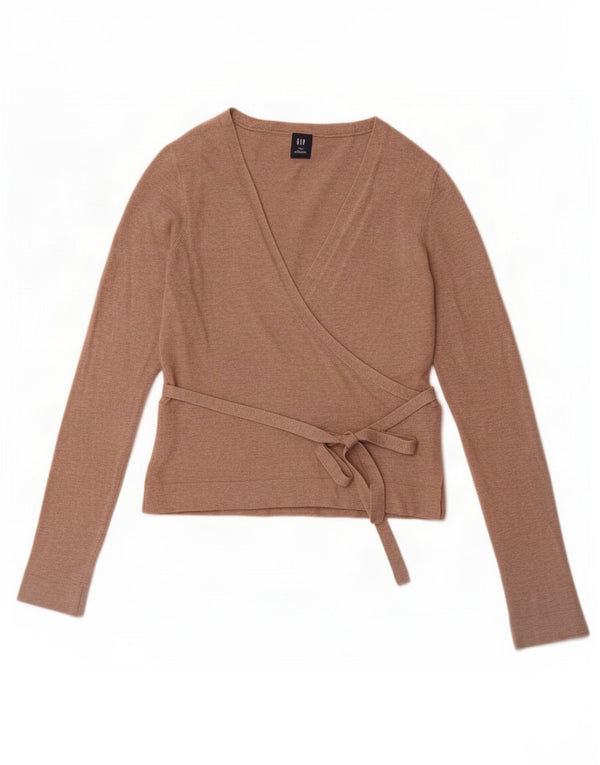 Gap Damen Crop Wrap Cardigan Top UK 8 Small Beige Baumwolle