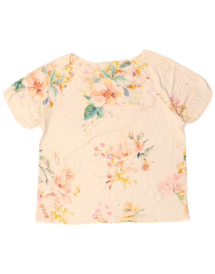 BENETTON Damen T-Shirt Top UK 16 Large Off White Floral