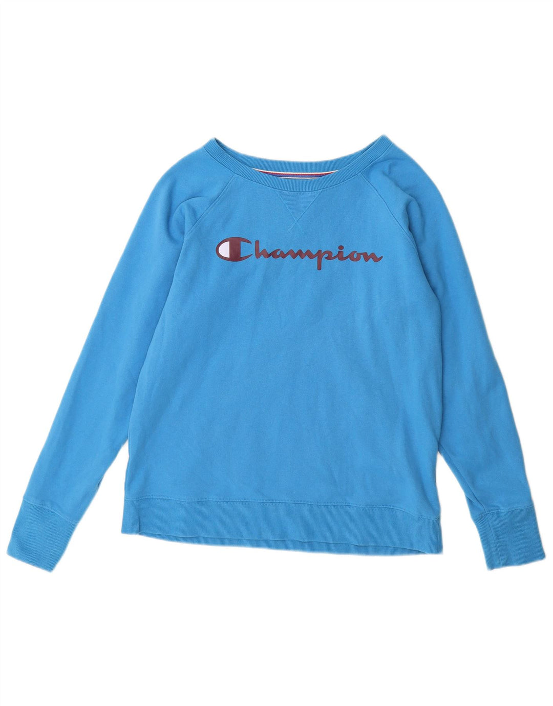 CHAMPION Damen Grafik-Sweatshirt-Pullover UK 16 Large Blaue Baumwolle