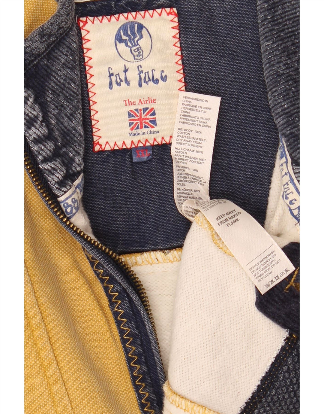 Fat Face Herren-Sweatshirt mit Reißverschluss am Hals, 2XL, gelbe Baumwolle