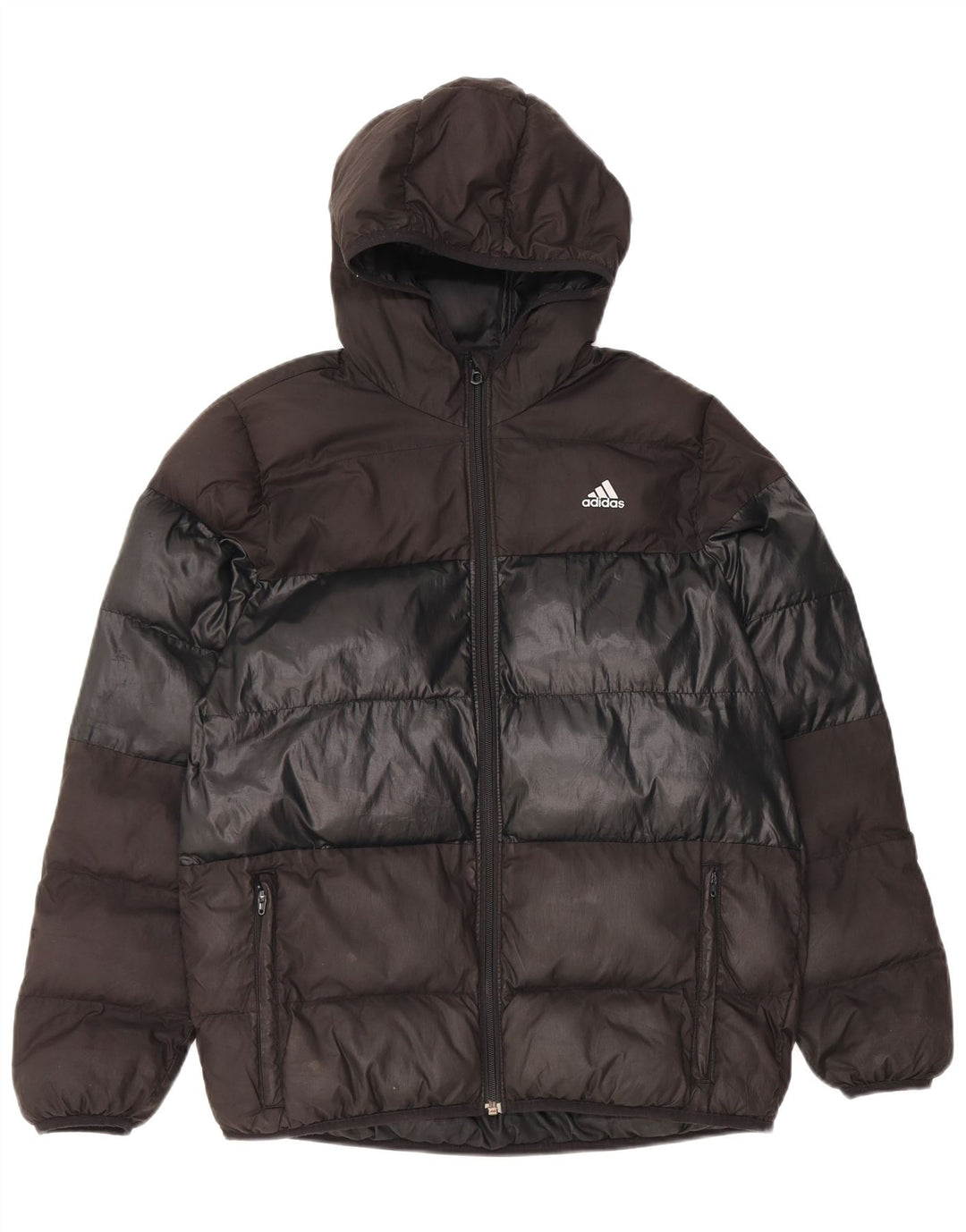 ADIDAS Wattierte Damenjacke mit Kapuze, UK 16, Größe L, Schwarz, Colourblock-Polyester