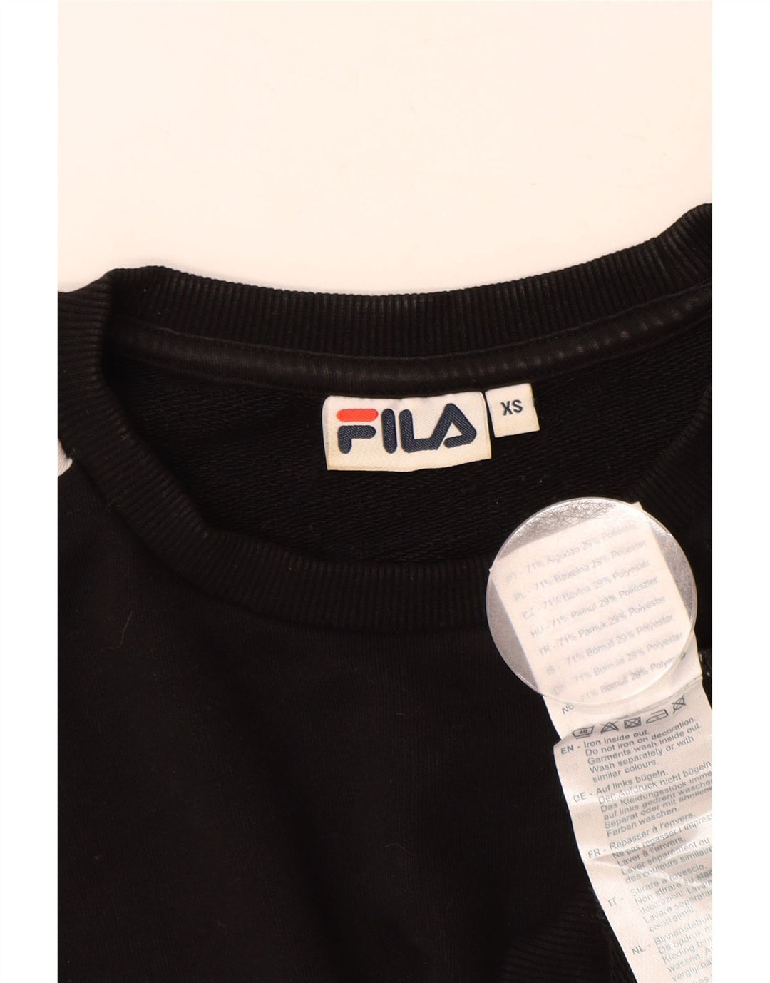 FILA Womens Graphic Oversized Sweatshirt Pullover UK 6 XS Schwarz Farbblock