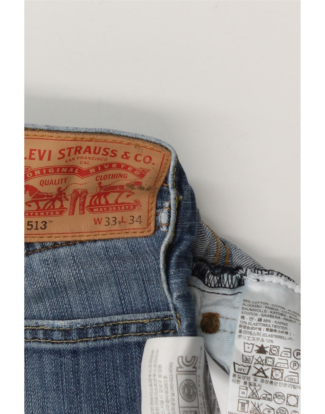 Levi's Herren 513 Slim Straight Jeans W33 L30 Blaue Baumwolle