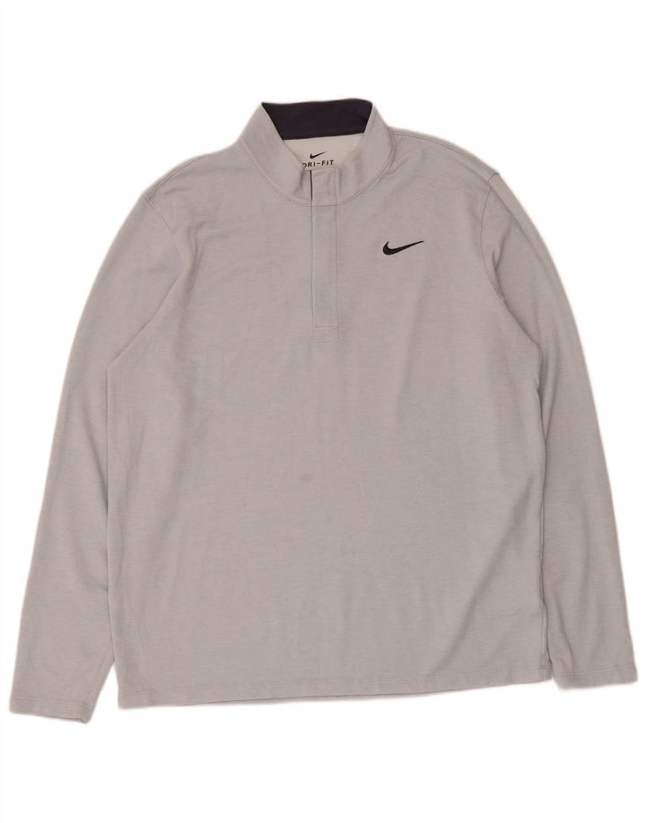 Nike Herren Dri Fit Standard Pullover-Trainingsoberteil mit Reißverschluss und Halsausschnitt, Größe L, Grau
