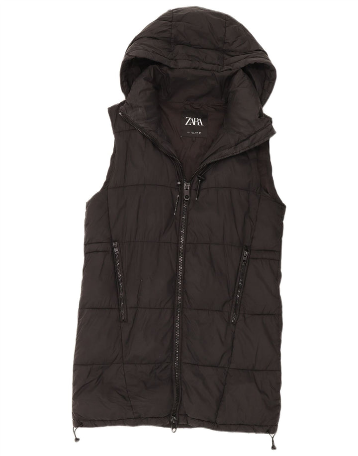 Zara Damen-Kapuzen-Übergröße, wattierte Weste, UK 10, Größe S, Schwarz, Polyester