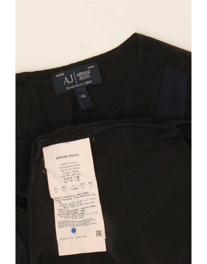 Armani Jeans Damen Langarm-Blusenoberteil EU 42 Large Schwarz Colourblock