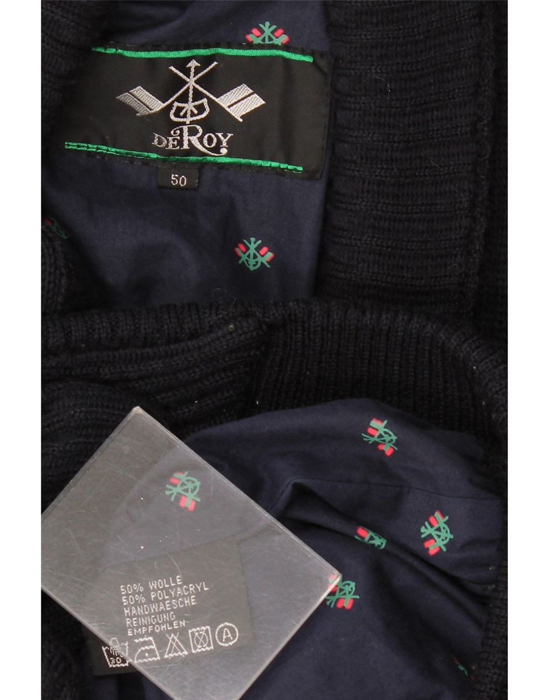 VINTAGE Herren-Cardigan-Pullover IT 50 Mittelmarineblaue Wolle