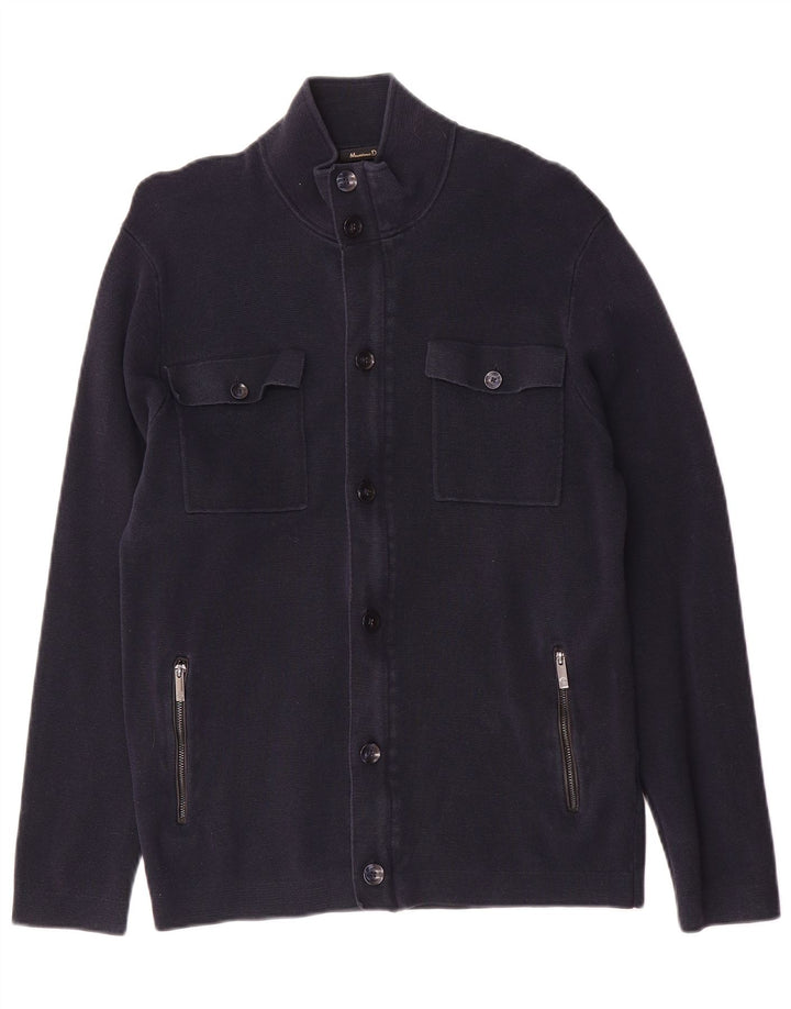 Massimo Dutti Herren-Strickjacke aus mittelblauer Baumwolle