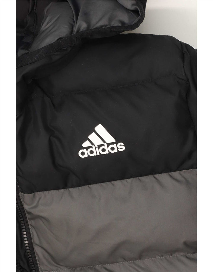 Adidas Jungen wattierte Jacke mit Kapuze, 13–14 Jahre, graues Farbblockdesign
