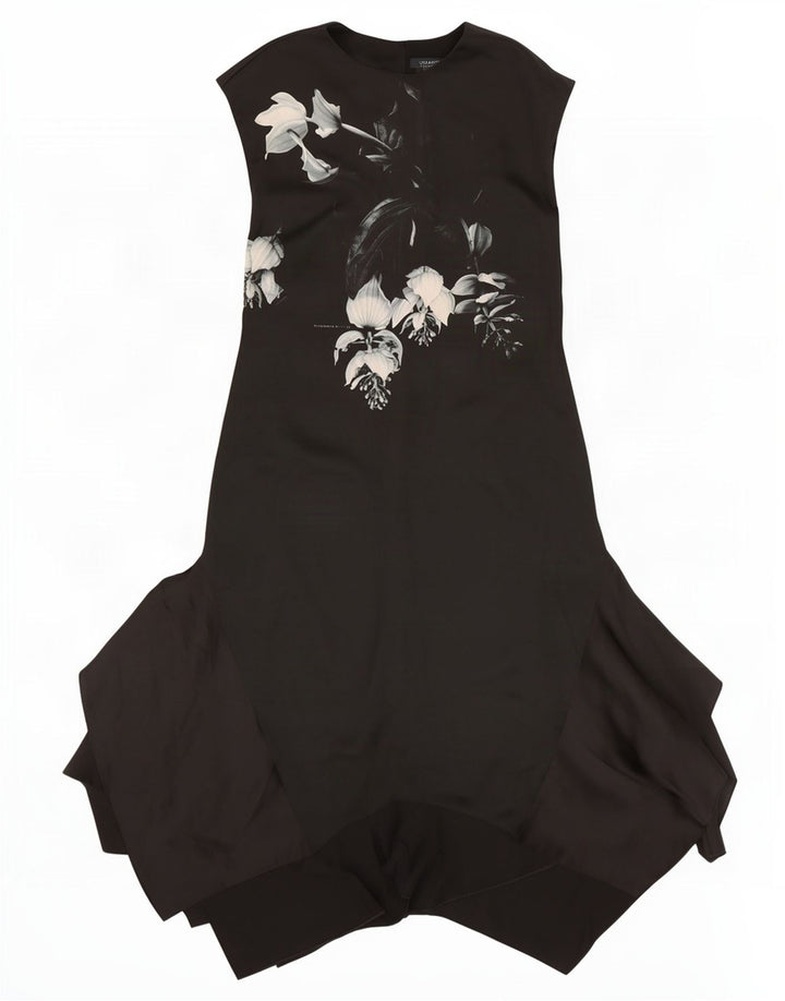 All Saints Damen Maxi-Asymmetrisches Kleid UK 12 Mittelschwarz geblümt