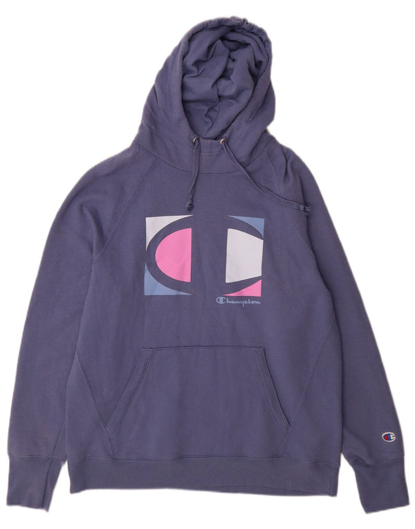 Champion Womens Graphic Hoodie Pullover UK 16 Große blaue Baumwolle