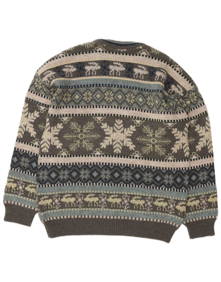 Liberti Herren-Pullover mit Rundhalsausschnitt, mittelgraue Fair-Isle-Wolle