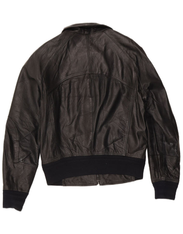 Vintage Damen Bomber Lederjacke IT 50 XL Schwarzes Leder