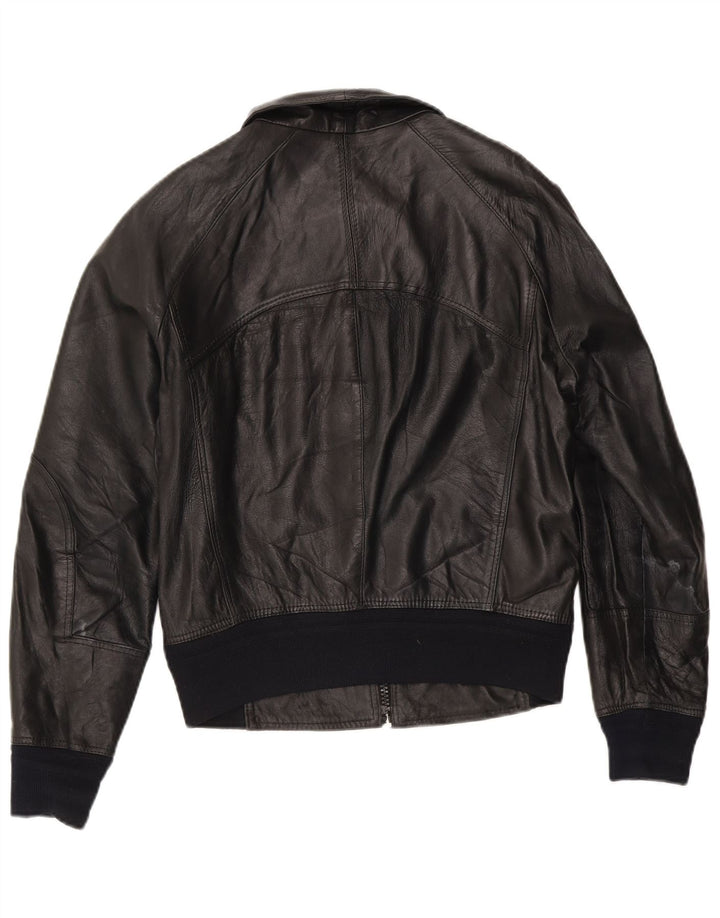 Vintage Damen Bomber Lederjacke IT 50 XL Schwarzes Leder