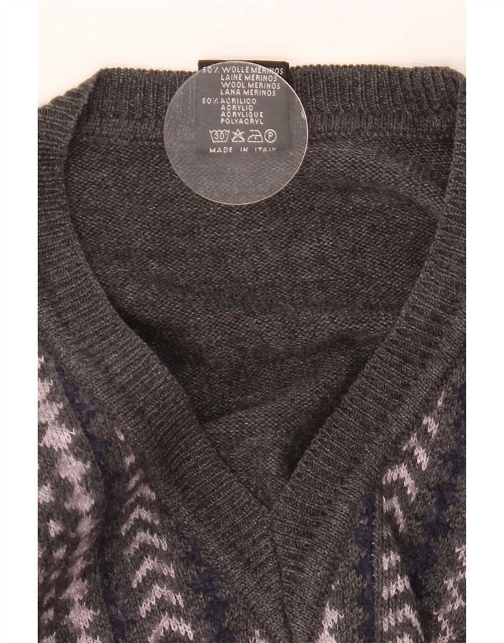 Rinaldi Herren-Pullover mit V-Ausschnitt aus mittelgrauer, geometrischer Wolle