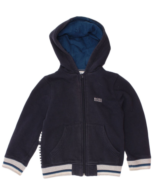 Hugo Boss Mädchen-Kapuzenpullover mit grafischem Reißverschluss, 3–4 Jahre, Marineblau, Farbblock