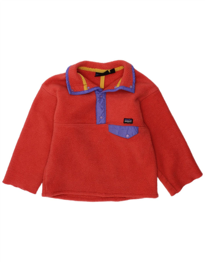 PATAGONIA Mädchen-Fleecepullover mit Knopfkragen, 7–8 Jahre, orangefarbenes Polyester